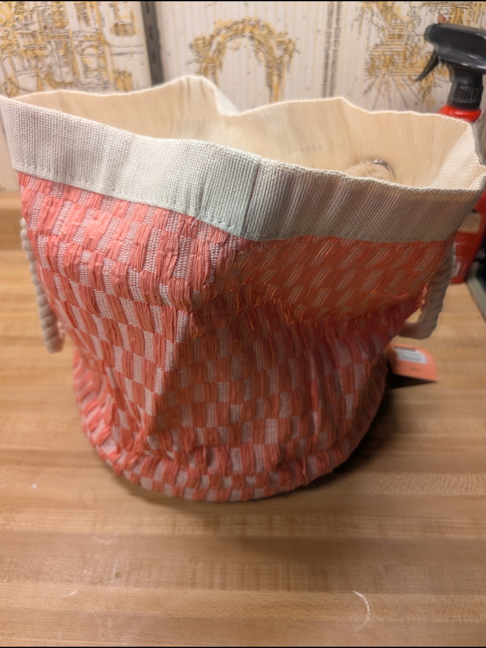 Ashland Coral and Cream Woven Storage Tote